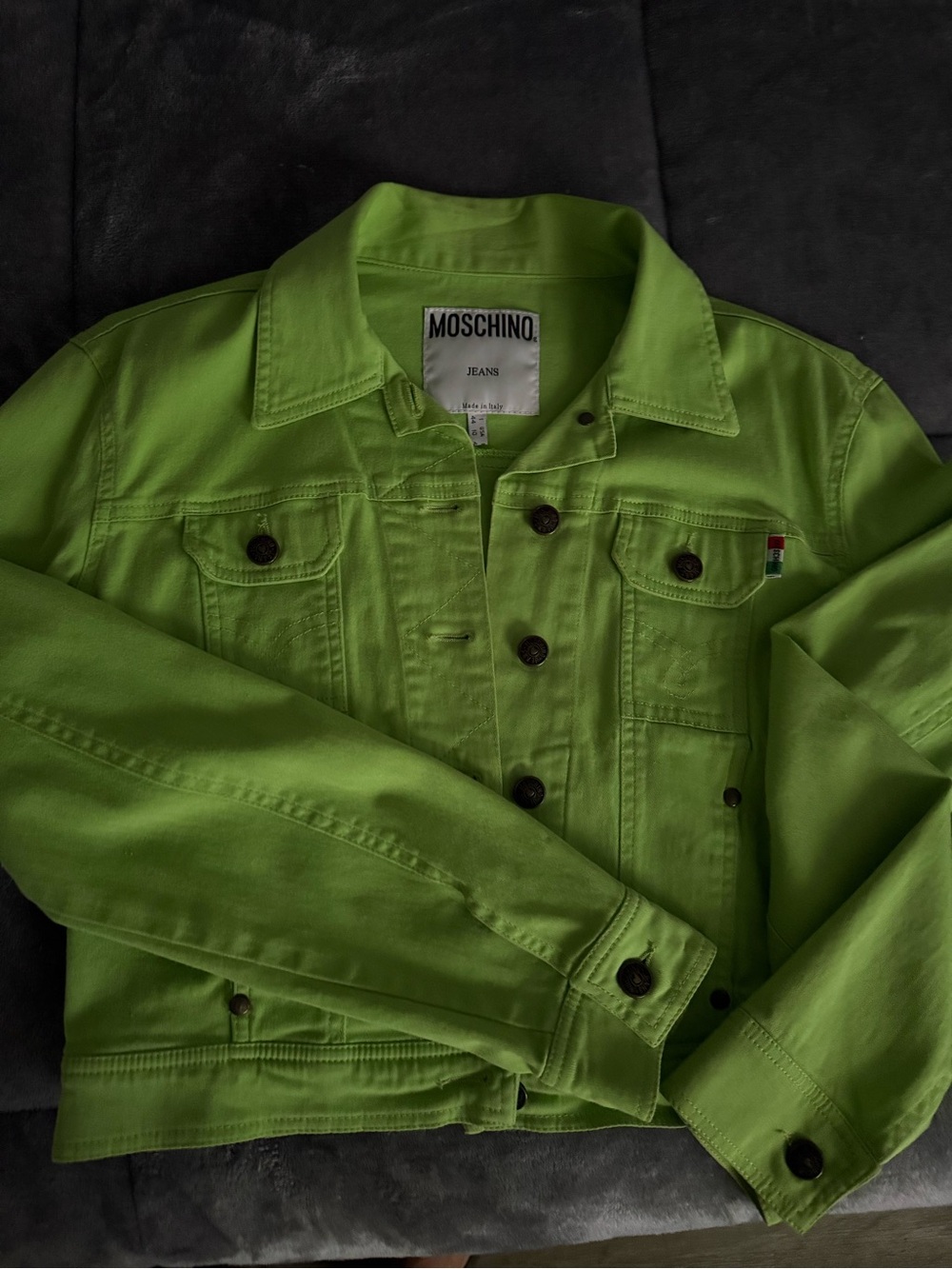 Moschino Neon Green Denim Trucker Jacket